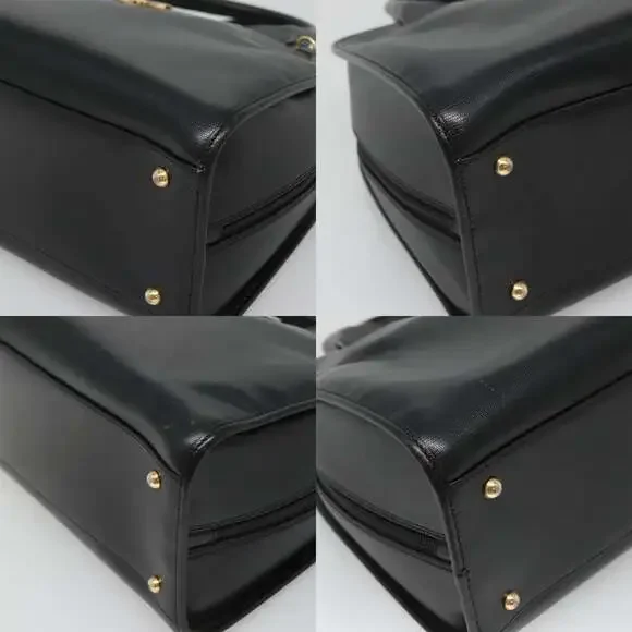 CELINE Hand Bag Leather Black Gold